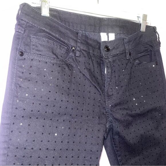 Mango SKinny Jeans Size 10 Black w Black Sequin - Picture 2 of 10